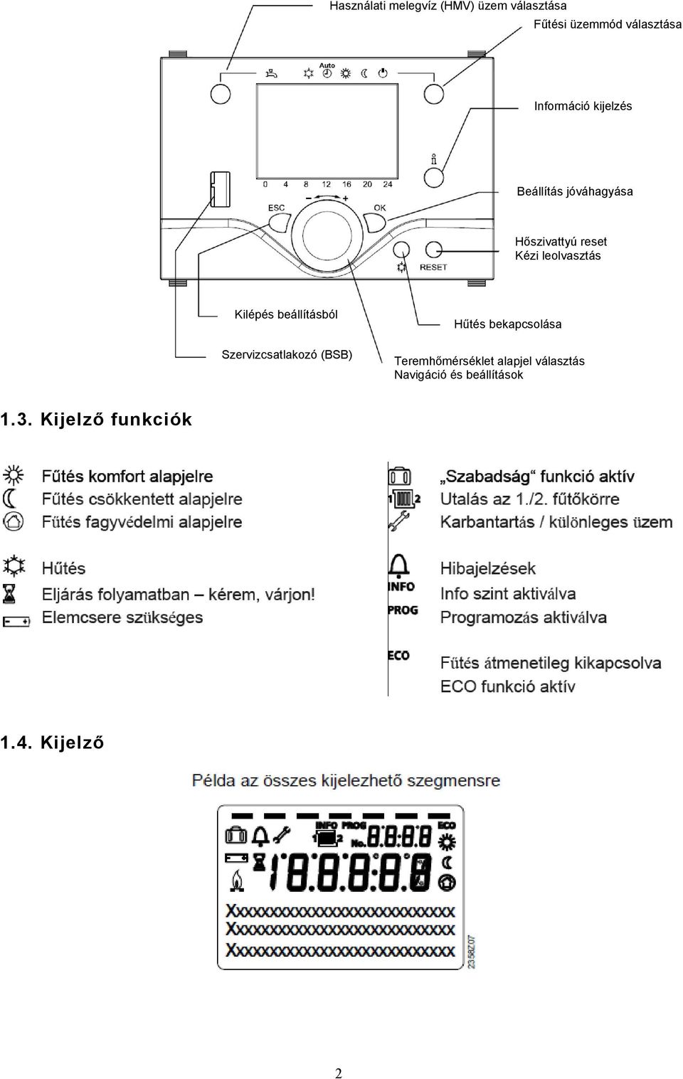 Kilépés beállításból Szervizcsatlakozó (BSB) Hűtés bekapcsolása