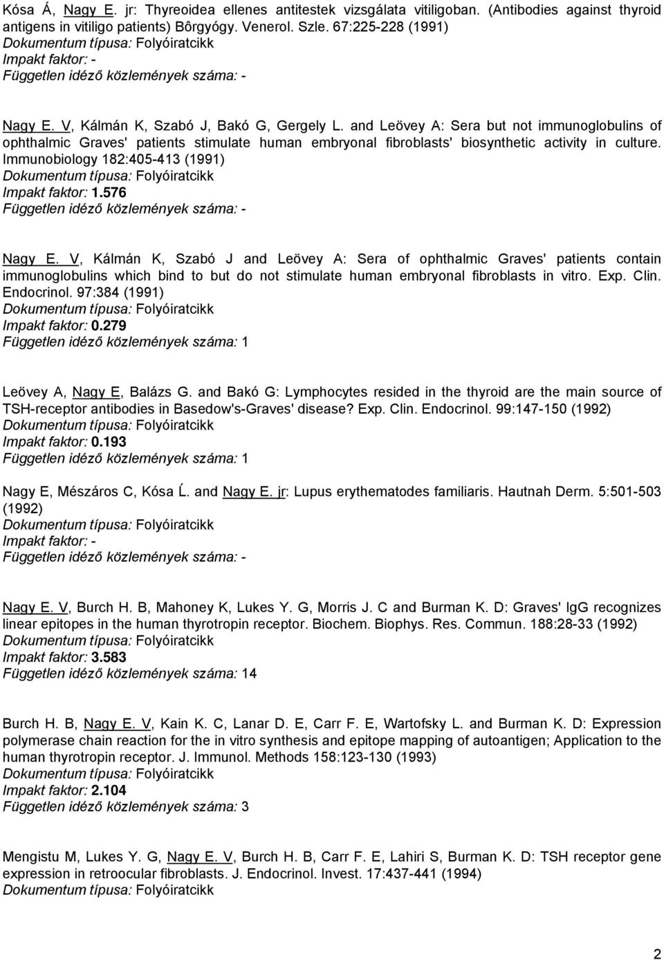 Immunobiology 182:405-413 (1991) Impakt faktor: 1.576 Nagy E.