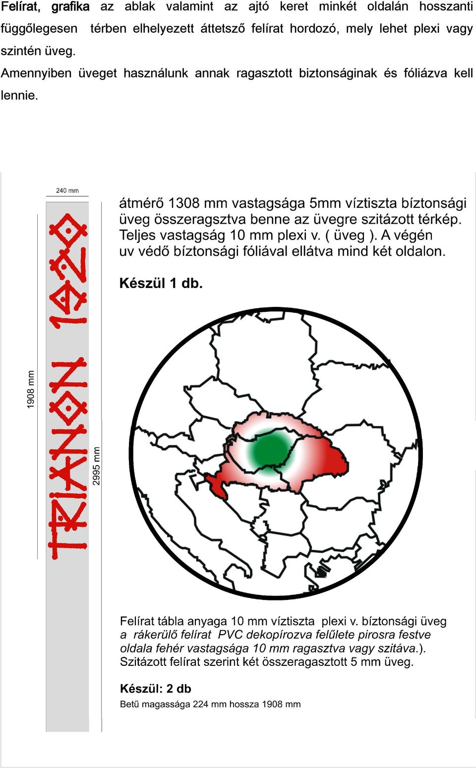 felírat hordozó, mely lehet plexi vagy szintén üveg.