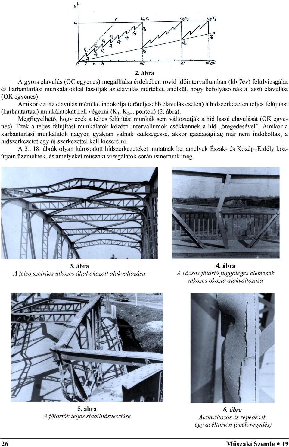 Amikor ezt az elavulás mértéke indokolja (erőteljesebb elavulás esetén) a hídszerkezeten teljes felújítási (karbantartási) munkálatokat kell végezni (K 1, K 2,...pontok) (2. ábra).