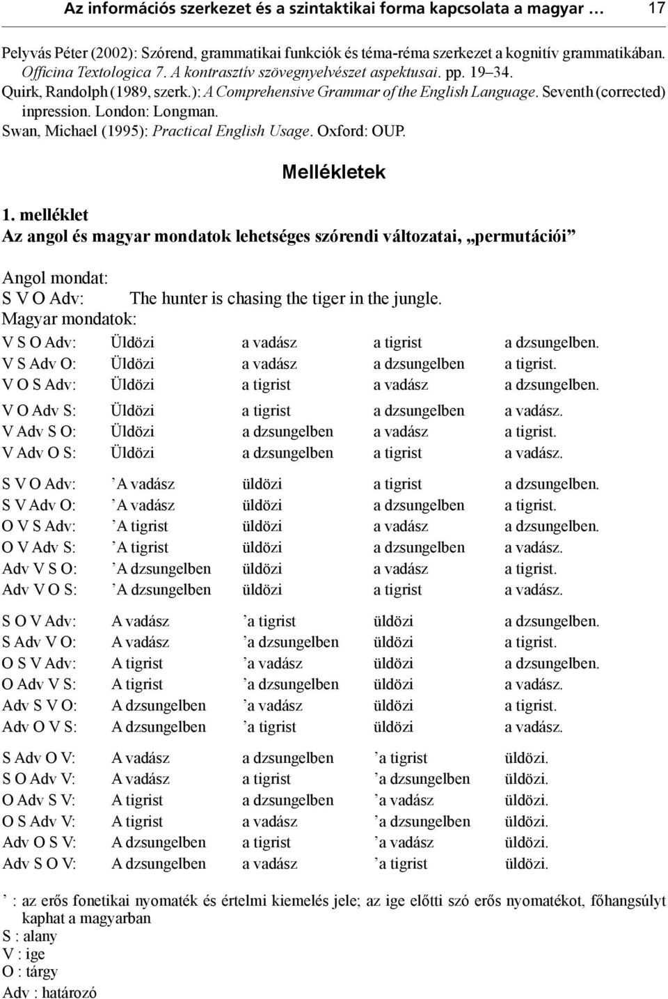 Swan, Michael (1995): Practical English Usage. Oxford: OUP. Mellékletek 1.