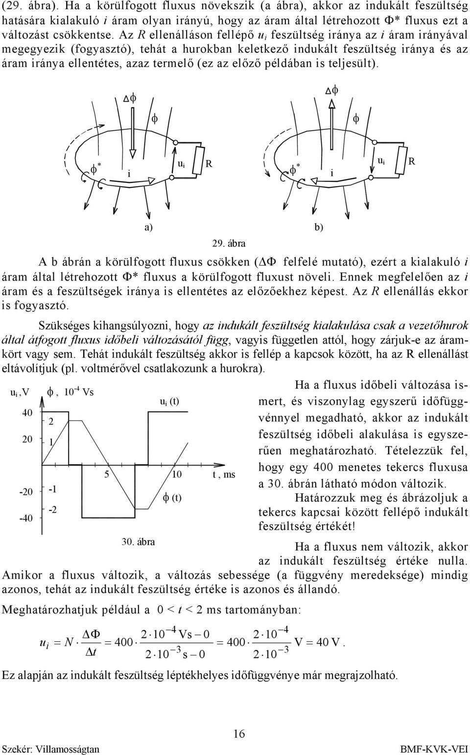 φ φ φ φ φ u R φ u R 9. ábra b ábrán a körüfogott fuxus csökken ( Φ fefeé mutató), ezért a kaakuó áram áta étrehozott Φ* fuxus a körüfogott fuxust növe.