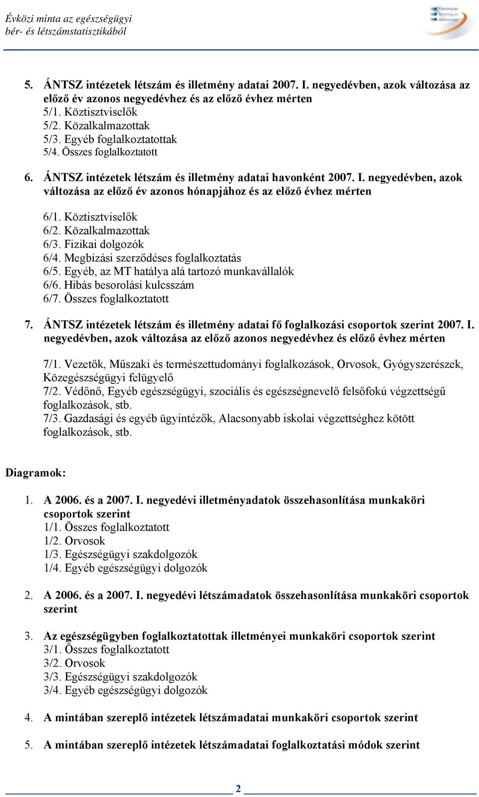 ÁNTSZ intézetek létszám és illetmény adatai havonként 2007. I. negyedévben, azok változása az előző év azonos hónapjához és az előző évhez mérten 6/1. Köztisztviselők 6/2. Közalkalmazottak 6/3.