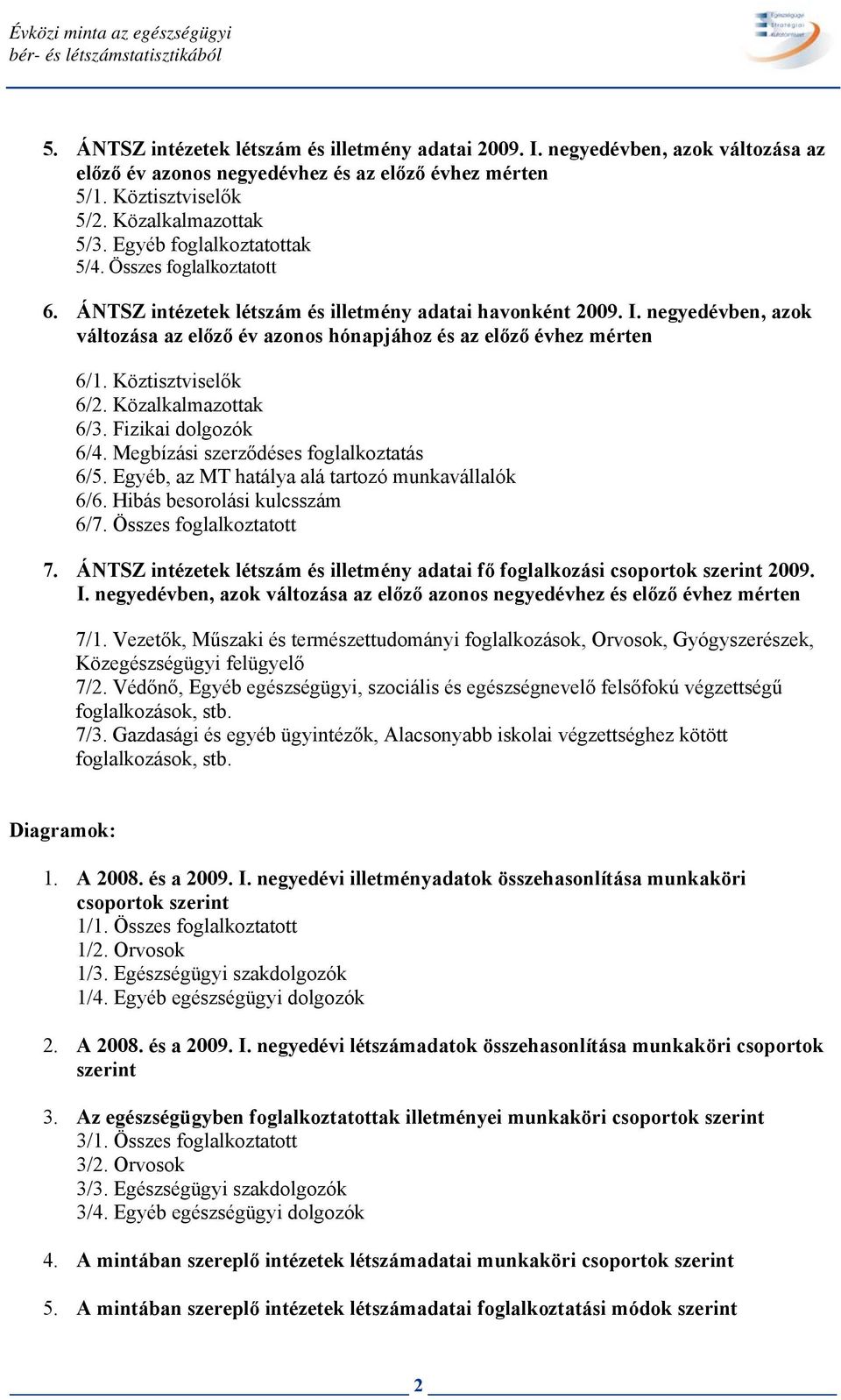 ÁNTSZ intézetek létszám és illetmény adatai havonként 2009. I. negyedévben, azok változása az előző év azonos hónapjához és az előző évhez mérten 6/1. Köztisztviselők 6/2. Közalkalmazottak 6/3.