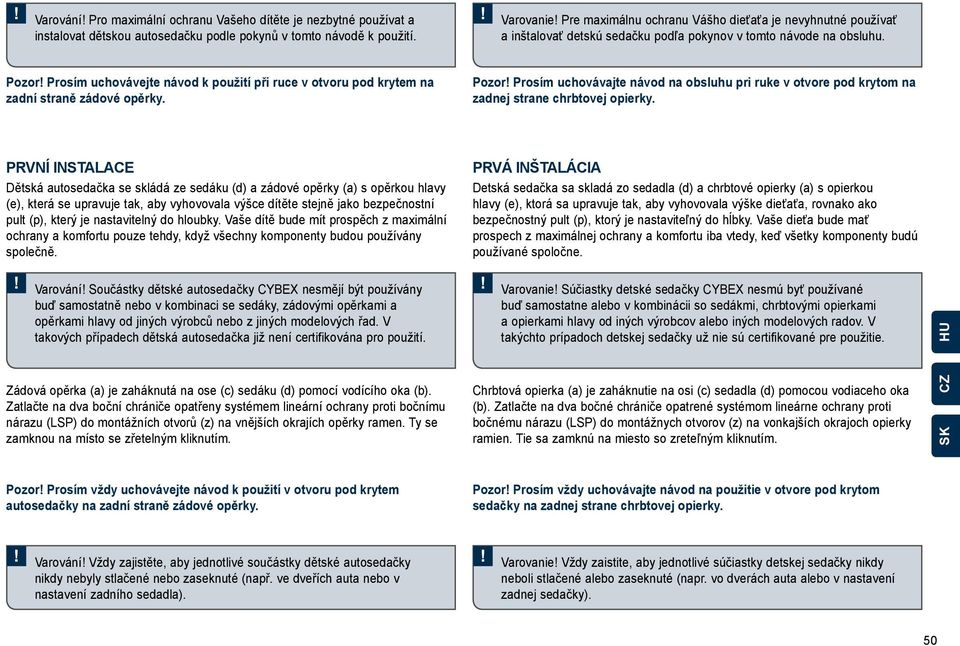 Pozor Prosím uchovávejte návod k použití při ruce v otvoru pod krytem na zadní straně zádové opěrky.