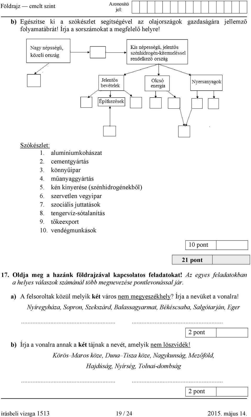 Oldja meg a hazánk földrajzával kapcsolatos feladatokat! Az egyes feladatokban a helyes válaszok számánál több megnevezése pontlevonással jár.