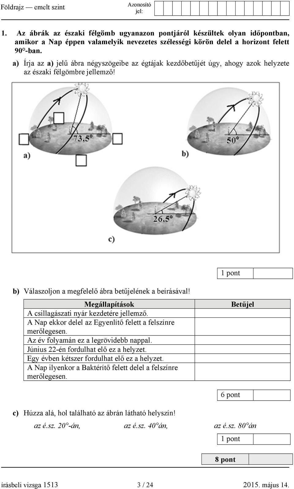 Megállapítások A csillagászati nyár kezdetére jellemző. A Nap ekkor delel az Egyenlítő felett a felszínre merőlegesen. Az év folyamán ez a legrövidebb nappal. Június 22-én fordulhat elő ez a helyzet.