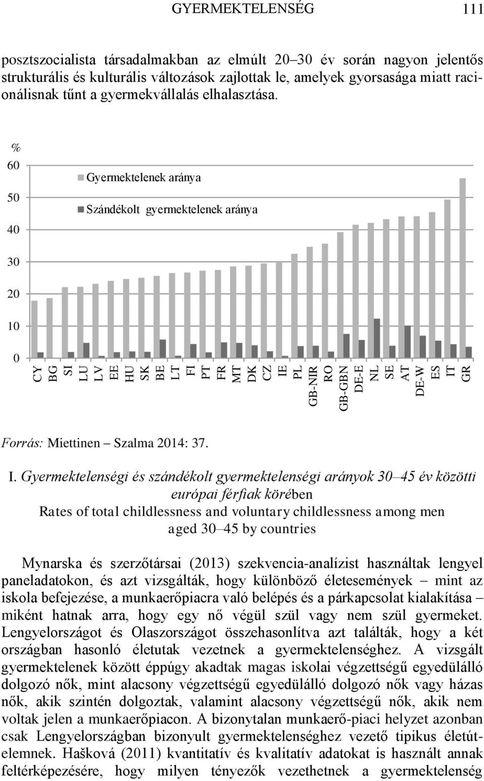 % 60 50 40 Gyermektelenek aránya Szándékolt gyermektelenek aránya 30 20 10 0 Forrás: Miettinen Szalma 2014: 37. I.