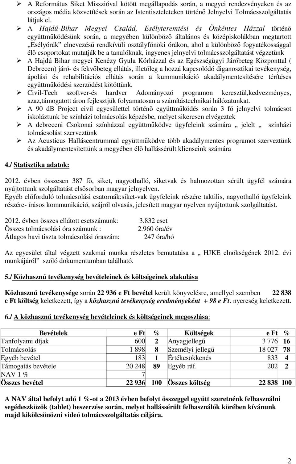 osztályfőnöki órákon, ahol a különböző fogyatékossággal élő csoportokat mutatják be a tanulóknak, ingyenes jelnyelvi tolmácsszolgáltatást végzetünk A Hajdú Bihar megyei Kenézy Gyula Kórházzal és az