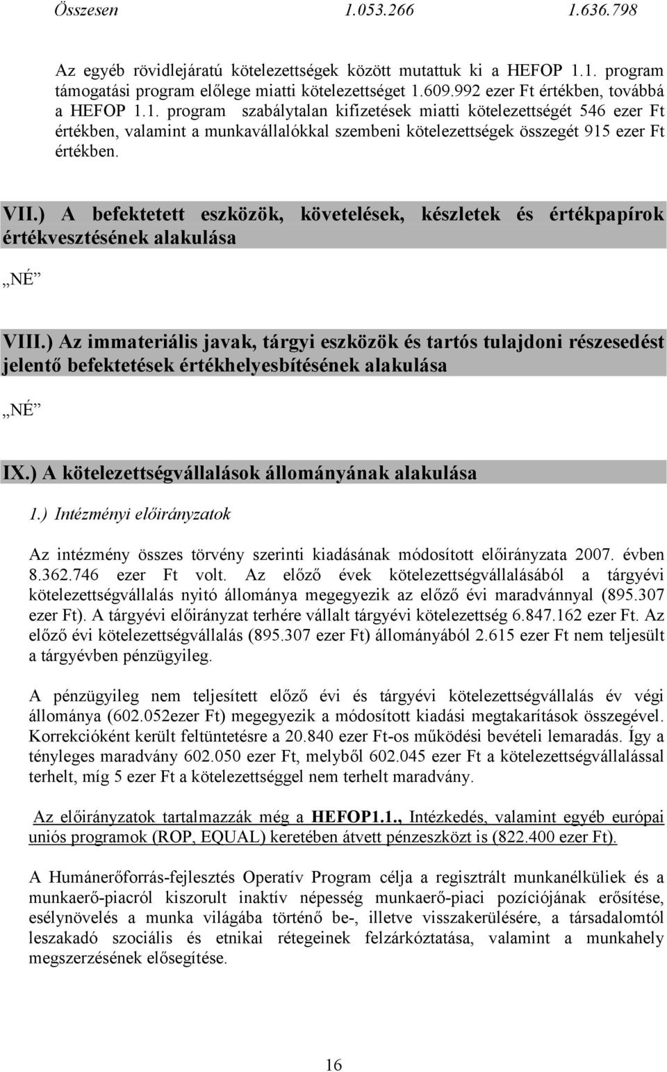 1. program szabálytalan kifizetések miatti kötelezettségét 546 ezer Ft értékben, valamint a munkavállalókkal szembeni kötelezettségek összegét 915 ezer Ft értékben. VII.