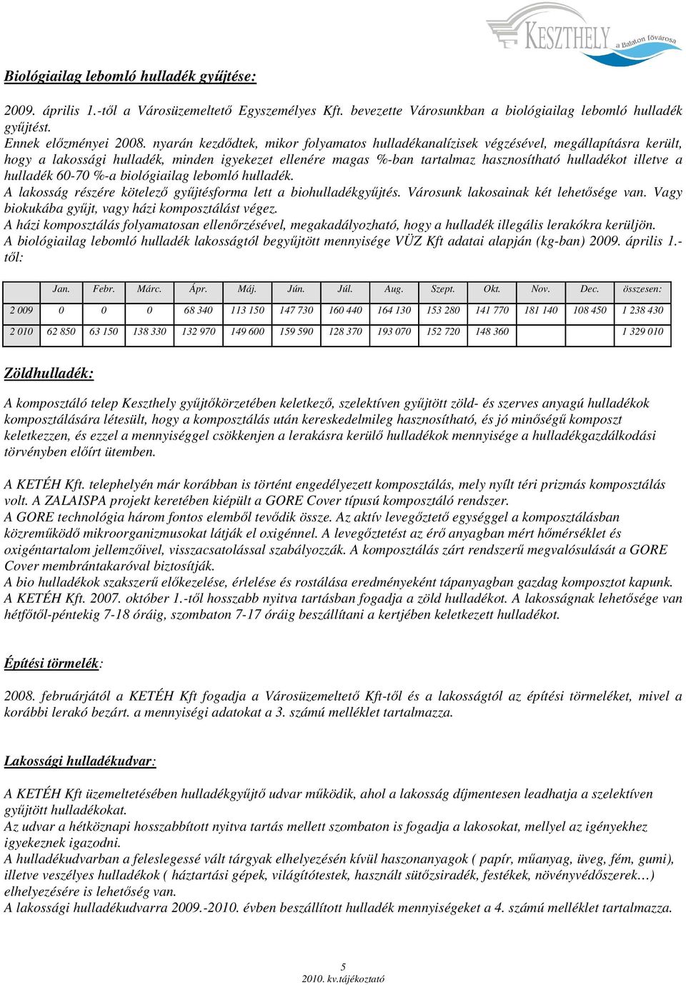 hulladék 60-70 %-a biológiailag lebomló hulladék. A lakosság részére kötelezı győjtésforma lett a biohulladékgyőjtés. Városunk lakosainak két lehetısége van.