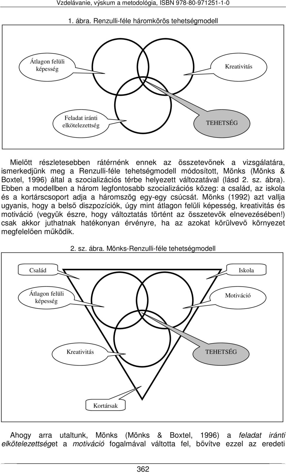 meg a Renzulli-féle tehetségmodell módosított, Mönks (Mönks & Boxtel, 1996) által a szocializációs térbe helyezett változatával (lásd 2. sz. ábra).