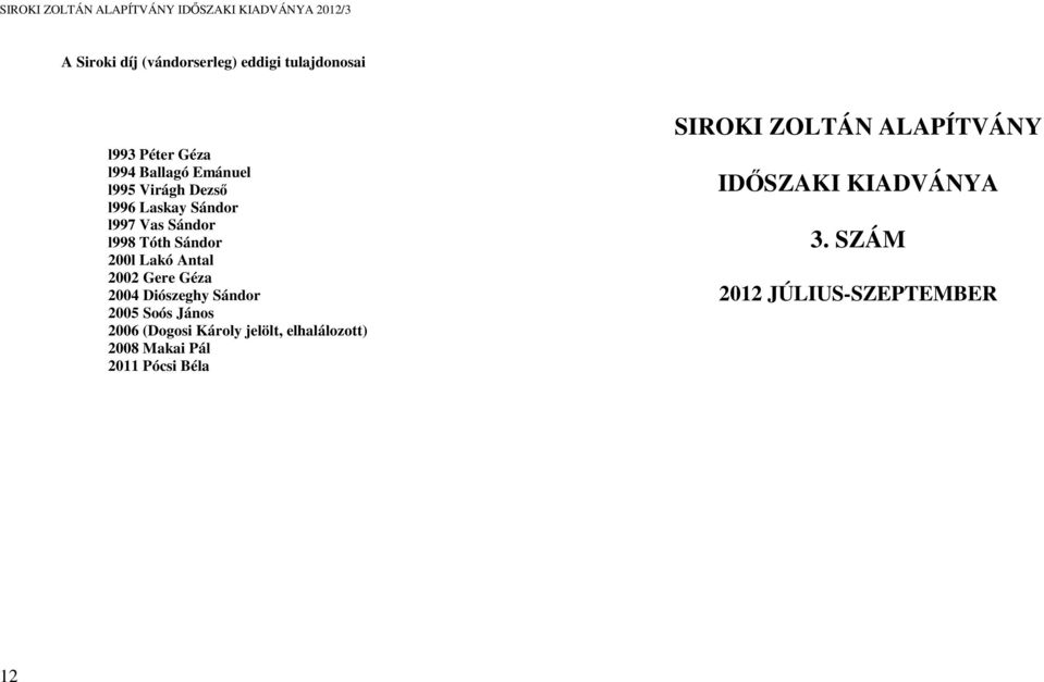 Géza 2004 Diószeghy Sándor 2005 Soós János 2006 (Dogosi Károly jelölt, elhalálozott) 2008