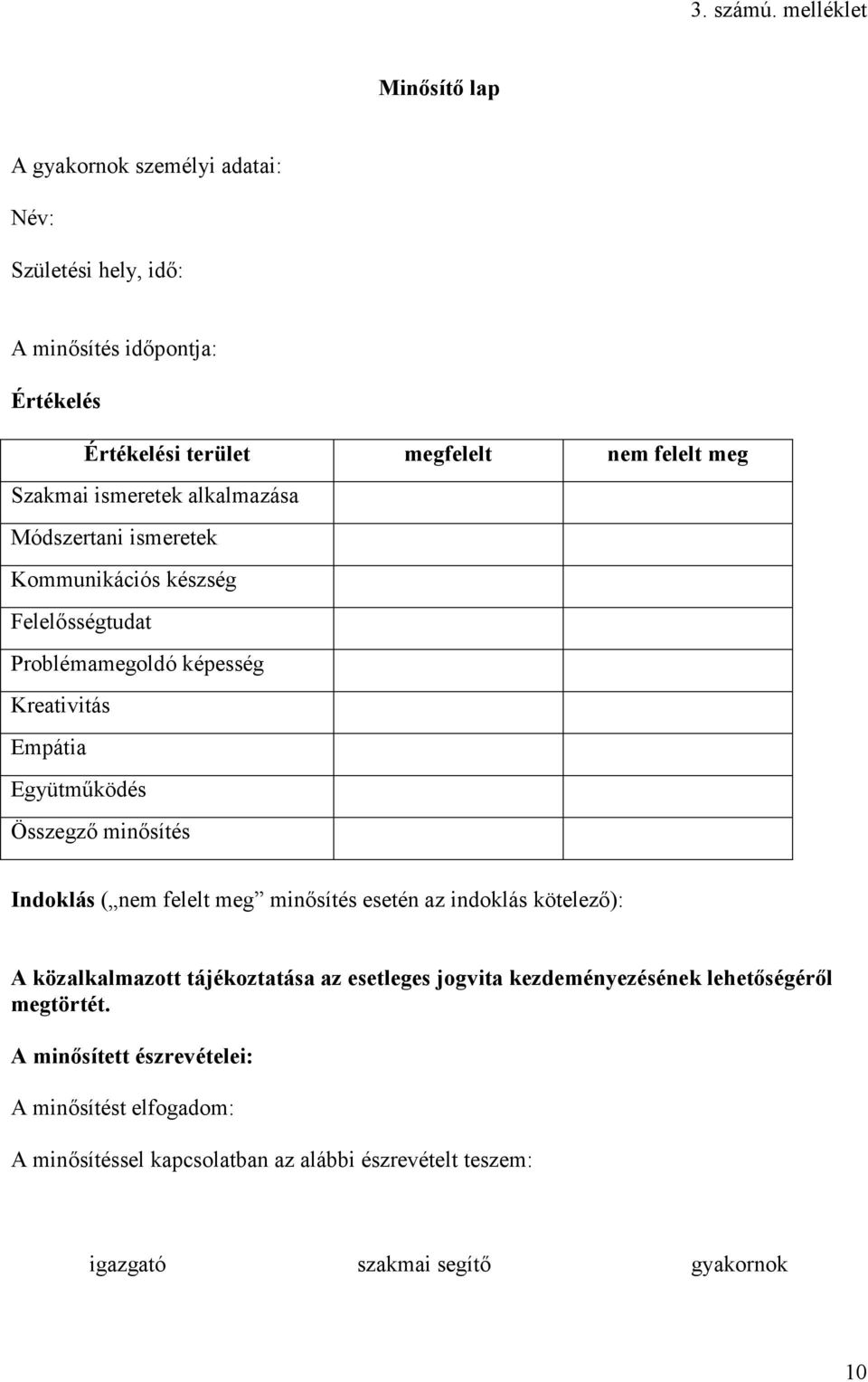 Szakmai ismeretek alkalmazása Módszertani ismeretek Kommunikációs készség Felelősségtudat Problémamegoldó képesség Kreativitás Empátia Együtműködés Összegző