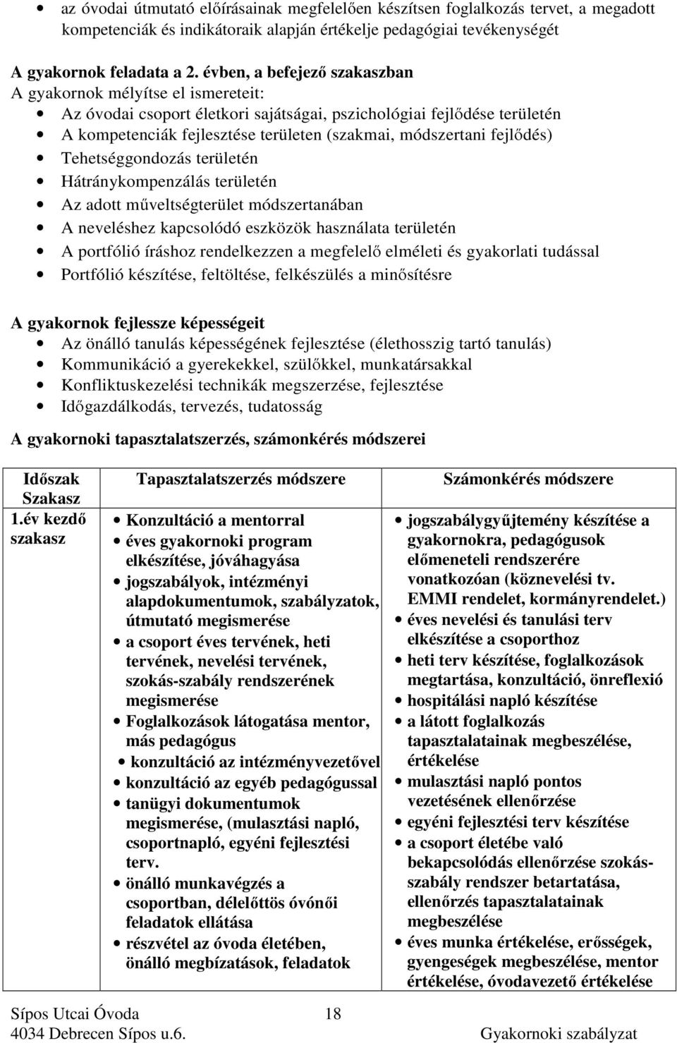 fejlődés) Tehetséggondozás területén Hátránykompenzálás területén Az adott műveltségterület módszertanában A neveléshez kapcsolódó eszközök használata területén A portfólió íráshoz rendelkezzen a