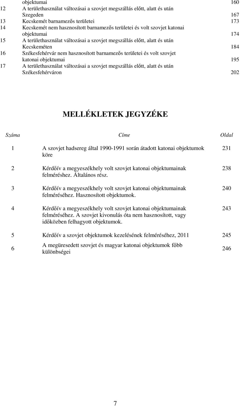 katonai objektumai 195 17 A területhasználat változásai a szovjet megszállás előtt, alatt és után Székesfehérváron 202 MELLÉKLETEK JEGYZÉKE Száma Címe Oldal 1 A szovjet hadsereg által 1990-1991 során