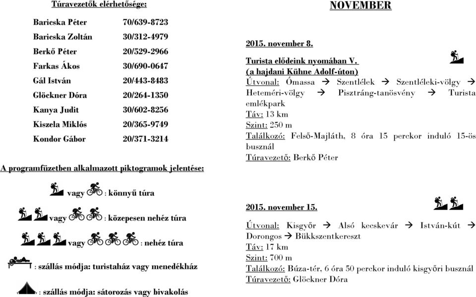 turistaház vagy menedékház : szállás módja: sátorozás vagy bivakolás 2015. november 8. NOVEMBER Turista elődeink nyomában V.