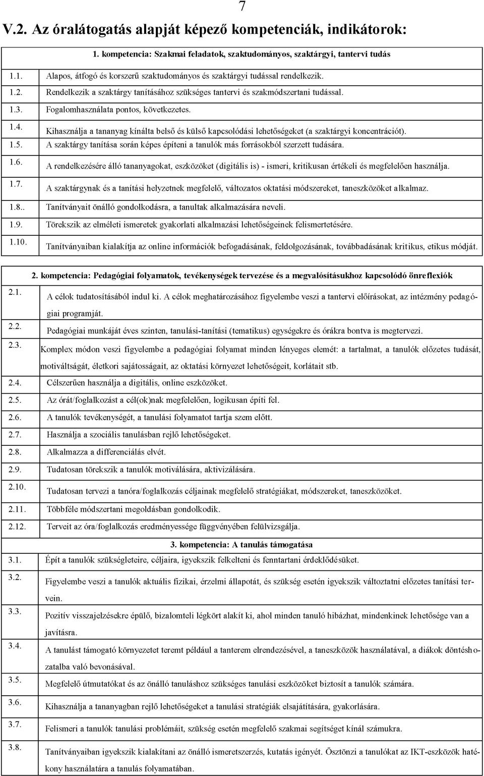 Kihasználja a tananyag kínálta belső és külső kapcsolódási lehetőségeket (a szaktárgyi koncentrációt). 1.5. A szaktárgy tanítása során képes építeni a tanulók más forrásokból szerzett tudására. 1.6.