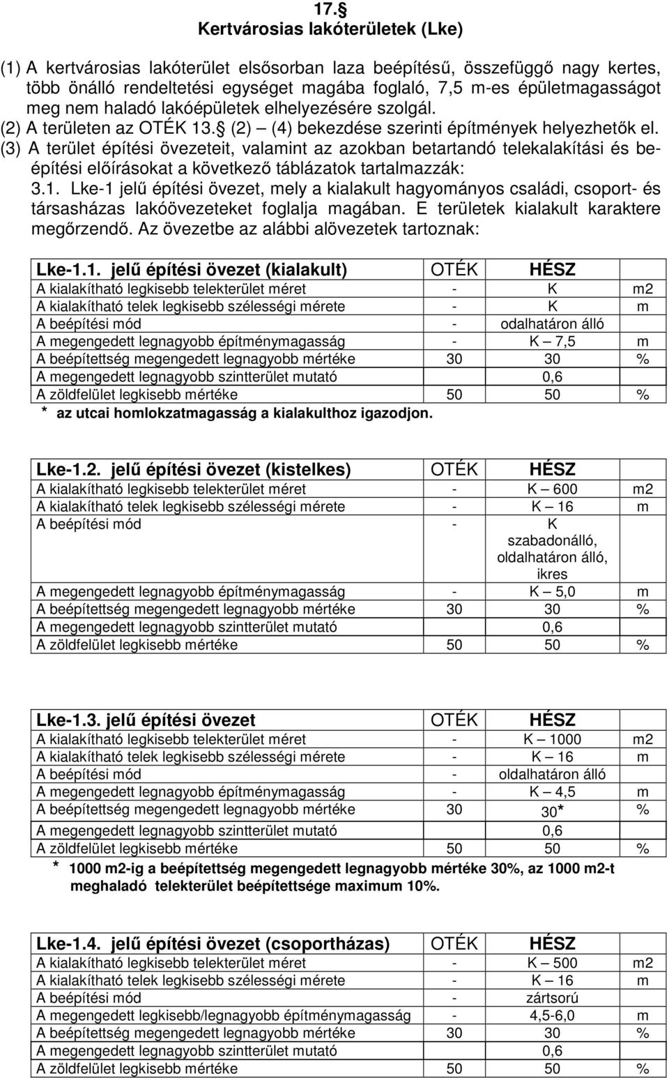 (3) A terület építési övezeteit, valamint az azokban betartandó telekalakítási és beépítési előírásokat a következő táblázatok tartalmazzák: 3.1.