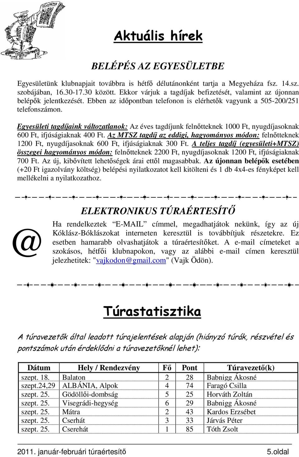 Egyesületi tagdíjaink változatlanok: Az éves tagdíjunk felnőtteknek 1000 Ft, nyugdíjasoknak 600 Ft, ifjúságiaknak 400 Ft.