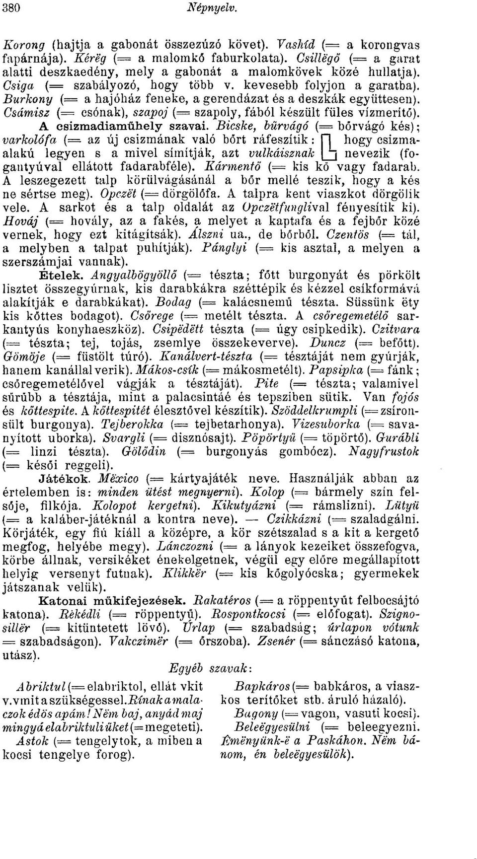 Csámisz (= csónak), szapoj (= szapoly, fából készült füles vízmerítő). A esizmadiaműhely szavai.