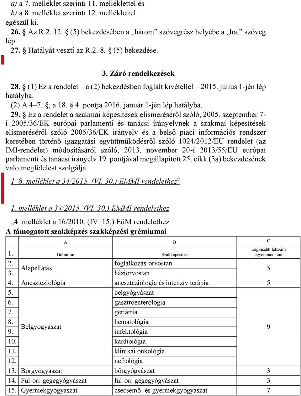 január 1-jén lép hatályba. 29. Ez a rendelet a szakmai képesítések elismeréséről szóló, 2005.