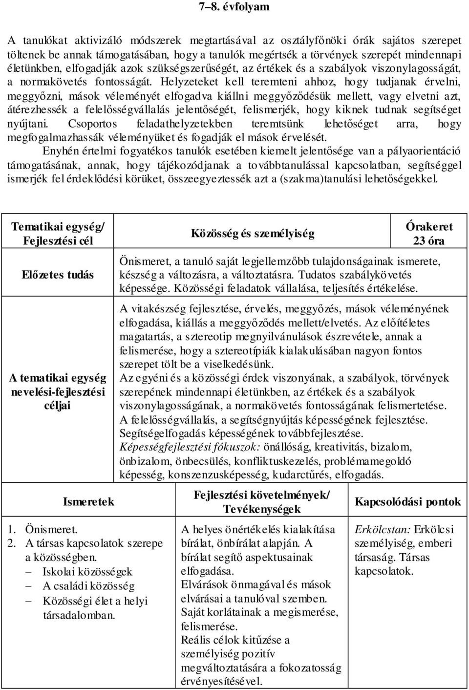 Helyzeteket kell teremteni ahhoz, hogy tudjanak érvelni, meggyőzni, mások véleményét elfogadva kiállni meggyőződésük mellett, vagy elvetni azt, átérezhessék a felelősségvállalás jelentőségét,