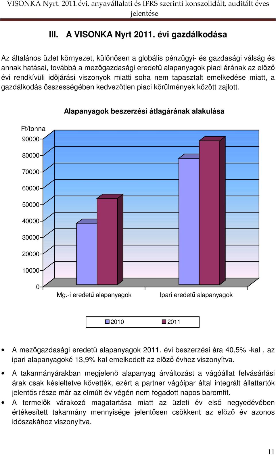 idıjárási viszonyok miatti soha nem tapasztalt emelkedése miatt, a gazdálkodás összességében kedvezıtlen piaci körülmények között zajlott.