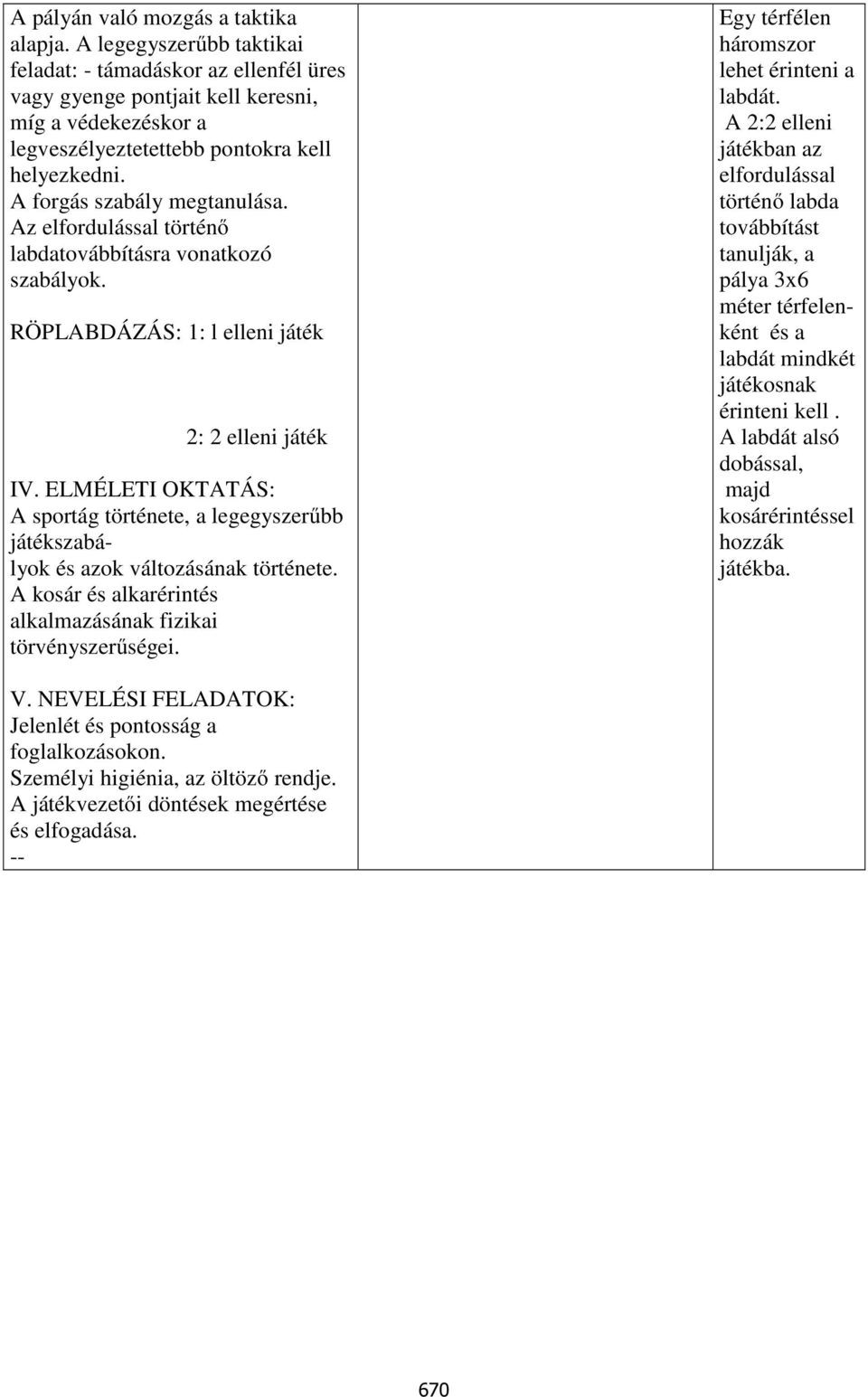 Az elfordulással történő labdatovábbításra vonatkozó szabályok. RÖPLABDÁZÁS: 1: l elleni játék 2: 2 elleni játék IV.