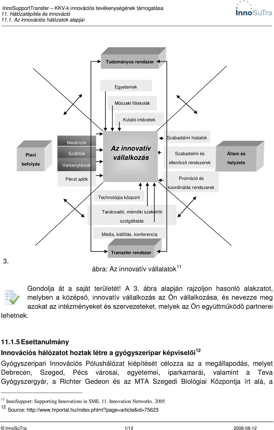 Transzfer rendszer ábra: Az innovatív vállalatok 11 Gondolja át a saját területét! A 3.
