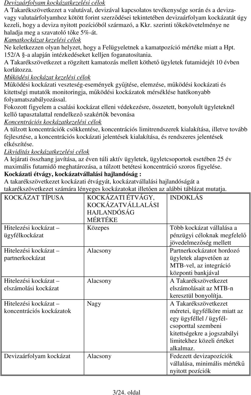 Kamatkockázat kezelési célok Ne keletkezzen olyan helyzet, hogy a Felügyeletnek a kamatpozíció mértéke miatt a Hpt. 152/A -a alapján intézkedéseket kelljen foganatosítania.