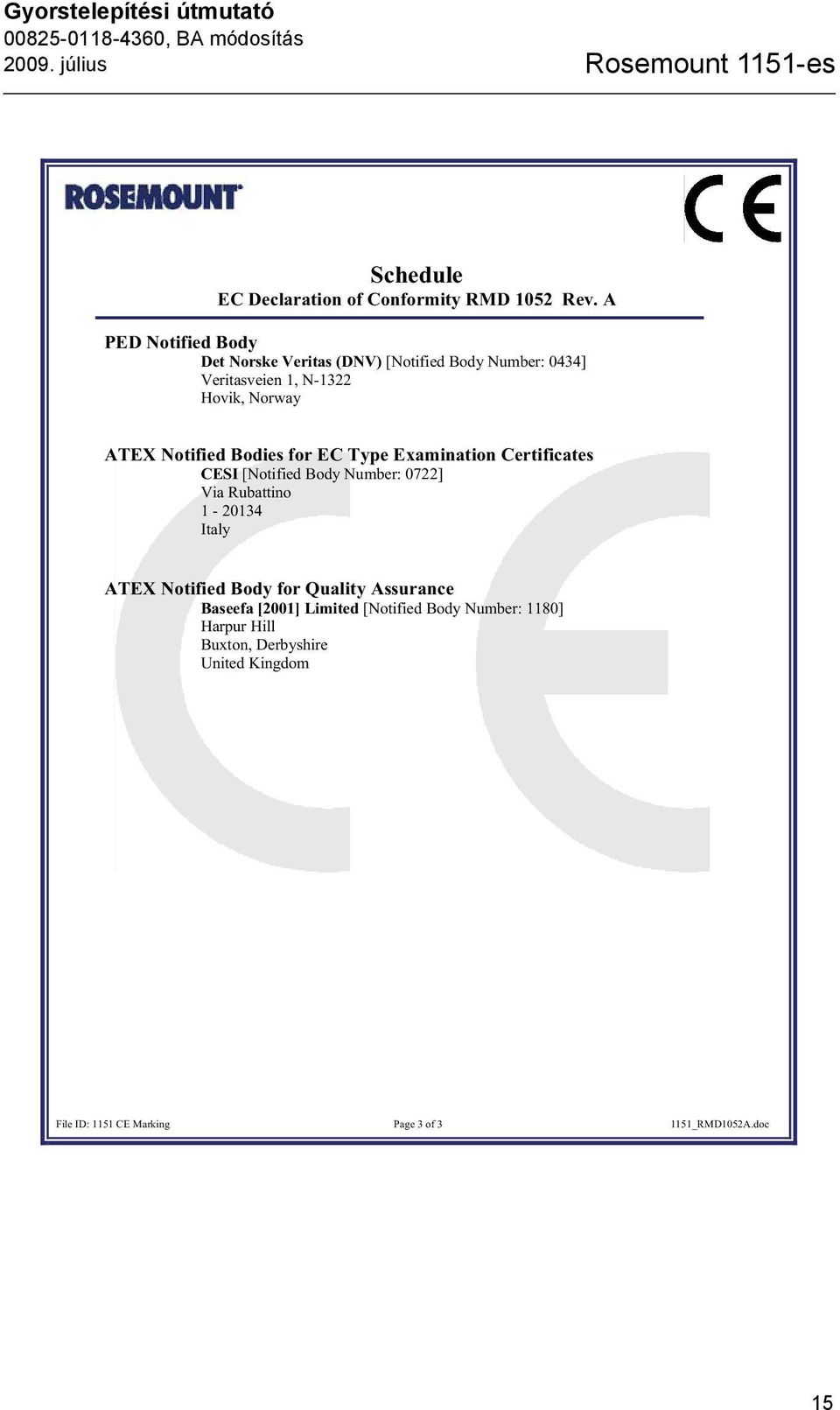 for EC Type Examination Certificates CESI [Notified Body Number: 0722] Via Rubattino 1-20134 Italy ATEX Notified Body for Quality