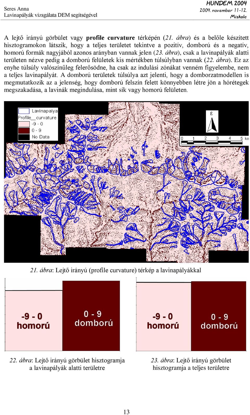 ábra), csak a lavinapályák alatti területen nézve pedig a domború felületek kis mértékben túlsúlyban vannak (22. ábra).