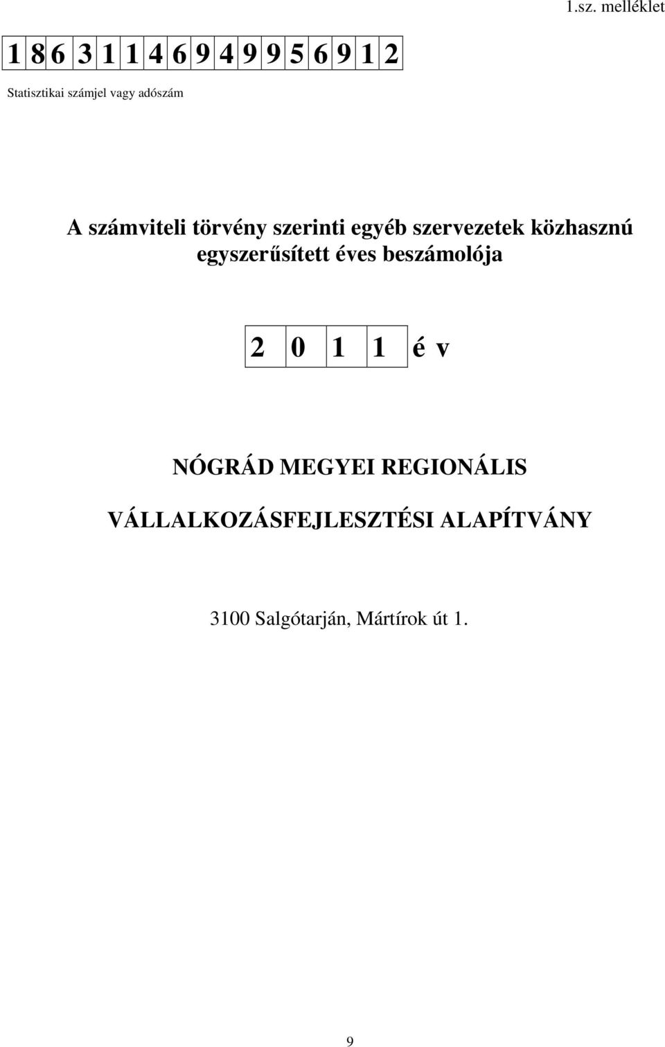 közhasznú egyszerűsített éves beszámolója 2 0 1 1 é v NÓGRÁD MEGYEI