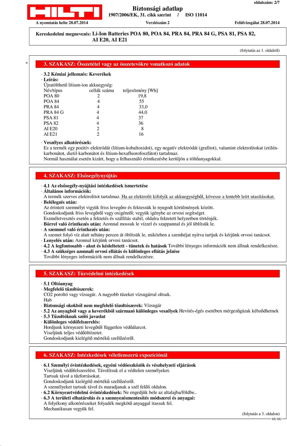 E20 2 8 AI E21 2 16 Veszélyes alkotórészek: Ez a termék egy pozitív elektródát (lítium-kobaltoxidot), egy negatív elektródát (grafitot), valamint elektrolitokat (etilénkarbonátot, dietil-karbonátot