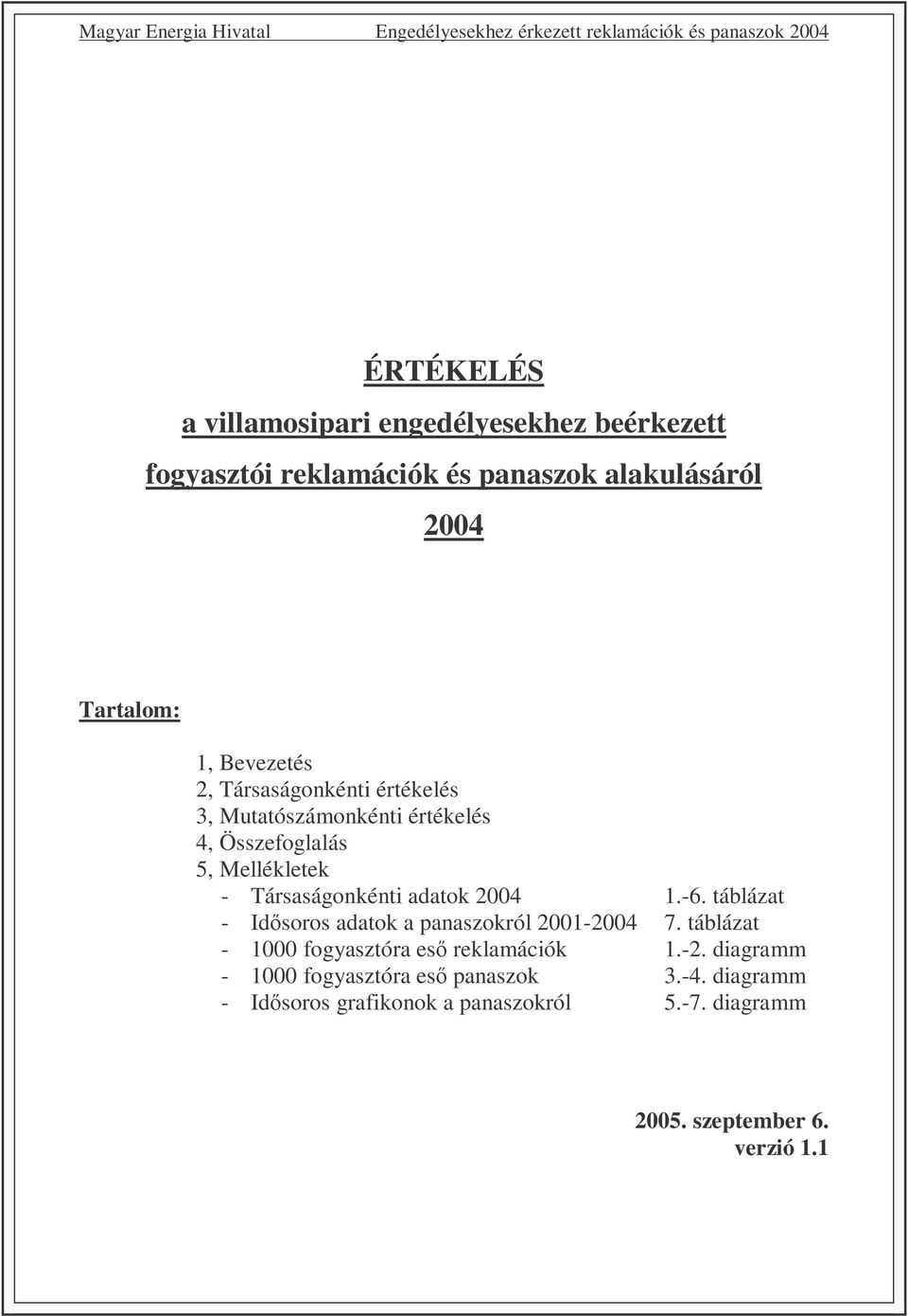 adatok 2004 1.-6. táblázat - Idősoros adatok a panaszokról 2001-2004 7. táblázat - 1000 fogyasztóra eső reklamációk 1.-2. diagramm - 1000 fogyasztóra eső panaszok 3.