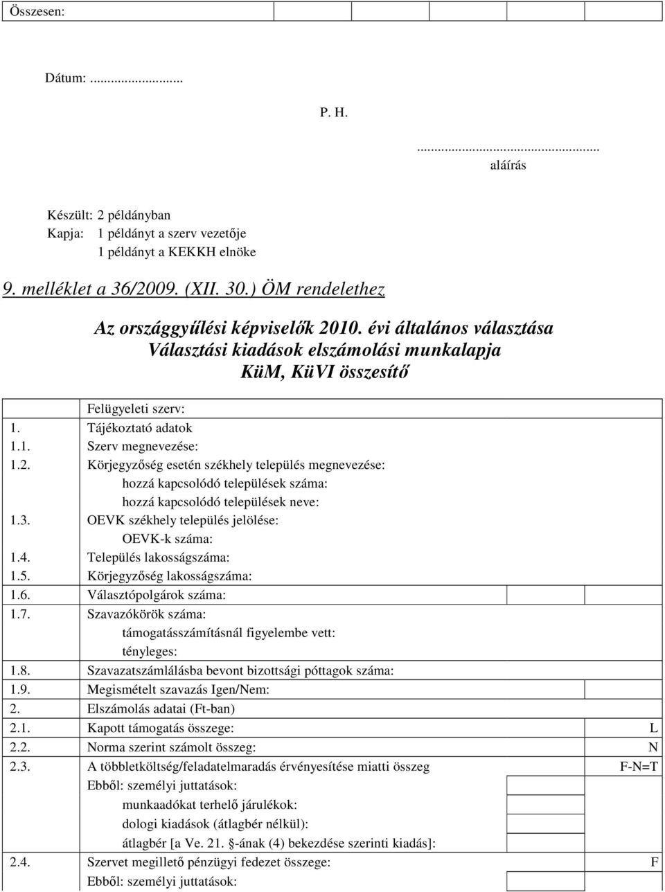 Körjegyzıség esetén székhely település megnevezése: hozzá kapcsolódó települések száma: hozzá kapcsolódó települések neve: 1.3. OEVK székhely település jelölése: OEVK-k száma: 1.4.