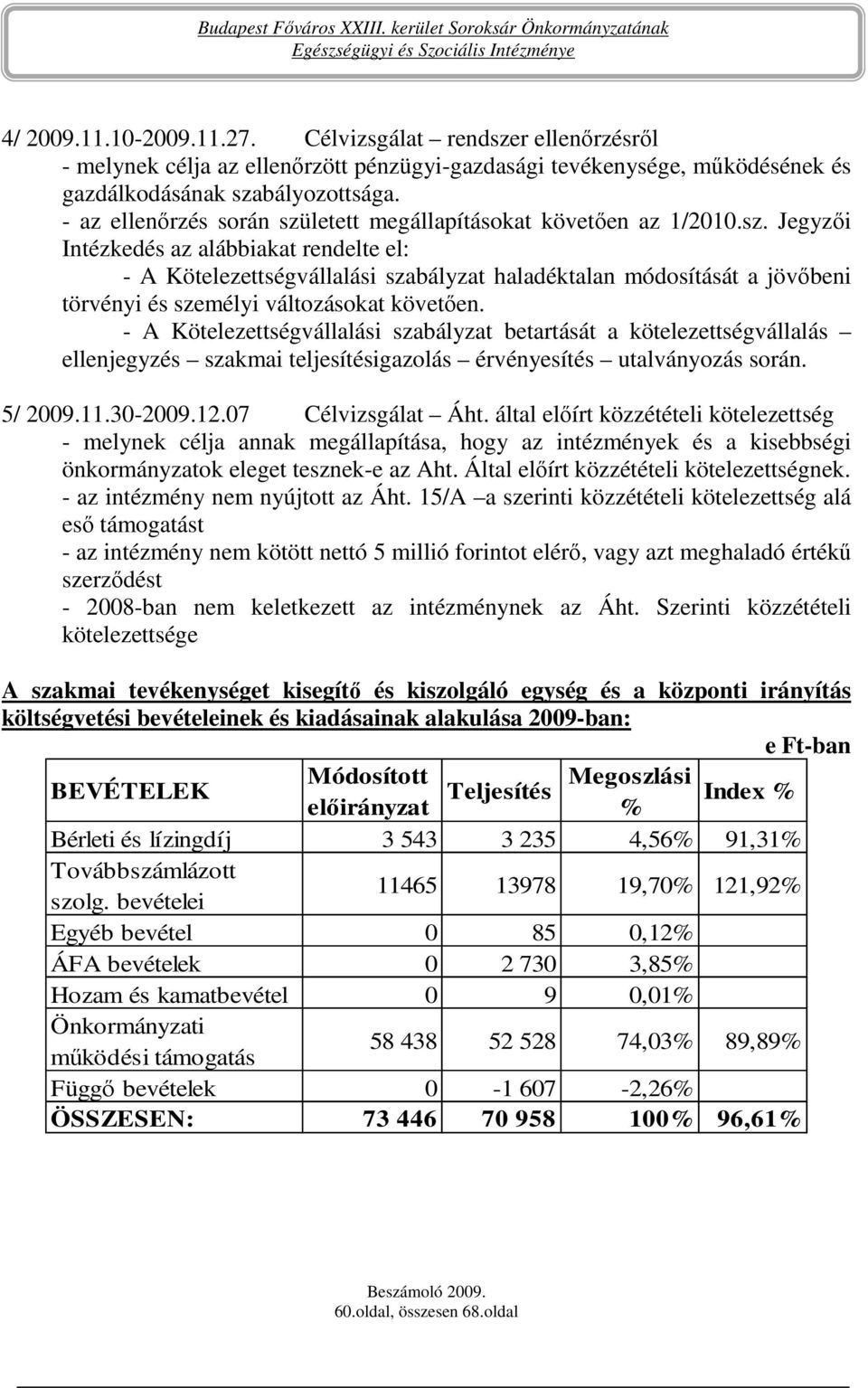 - A Kötelezettségvállalási szabályzat betartását a kötelezettségvállalás ellenjegyzés szakmai teljesítésigazolás érvényesítés utalványozás során. 5/ 2009.11.30-2009.12.07 Célvizsgálat Áht.