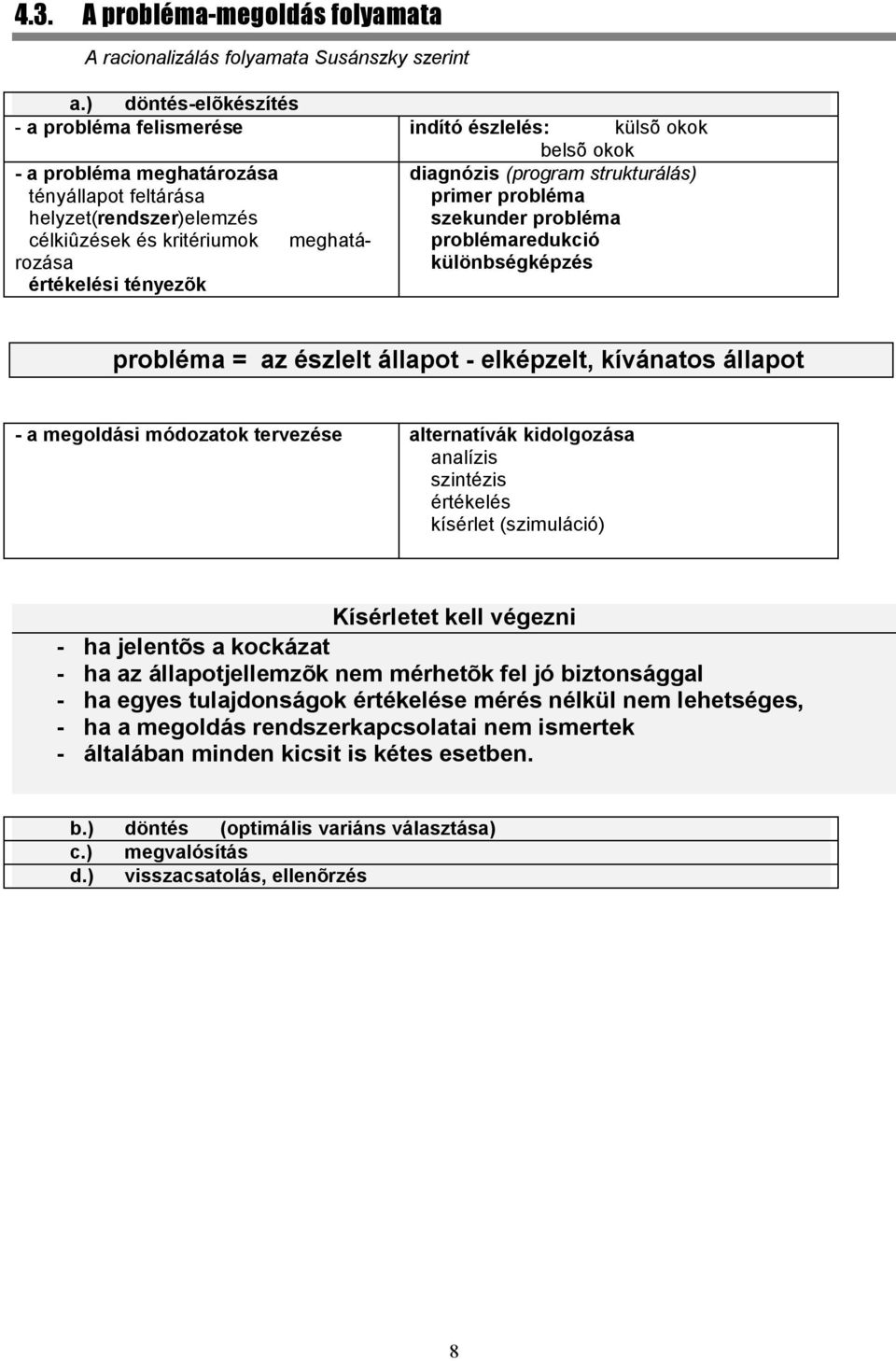 diagnózis (program strukturálás) primer probléma szekunder probléma problémaredukció értékelési tényezõk különbségképzés probléma = az észlelt állapot - elképzelt, kívánatos állapot - a megoldási