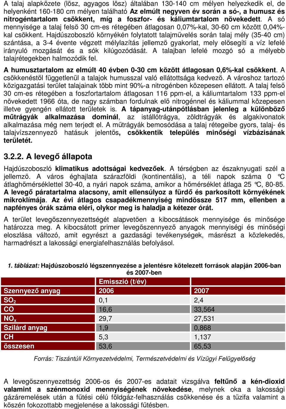 Hajdúszoboszló környékén folytatott talajmővelés során talaj mély (35-40 cm) szántása, a 3-4 ente végzett mélylazítás jellemzı gyakorlat, mely elısegíti a víz lefelé irányuló mozgását és a sók