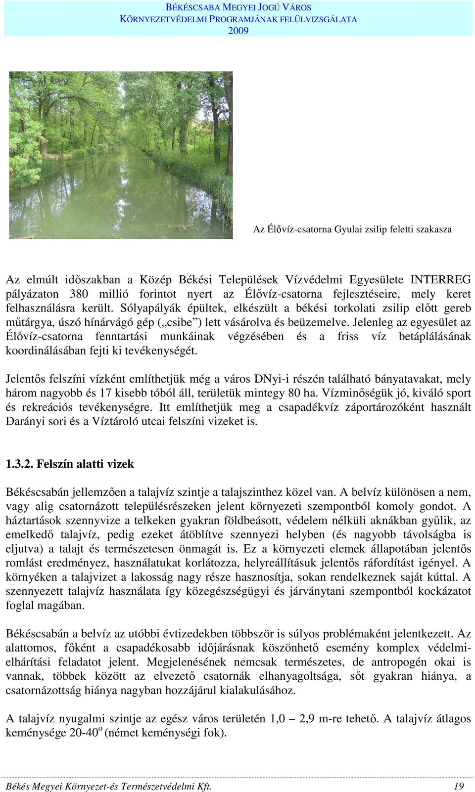 Jelenleg az egyesület az Élıvíz-csatorna fenntartási munkáinak végzésében és a friss víz betáplálásának koordinálásában fejti ki tevékenységét.
