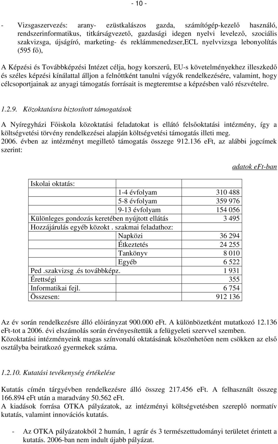 tanulni vágyók rendelkezésére, valamint, hogy célcsoportjainak az anyagi támogatás forrásait is megteremtse a képzésben való részvételre. 1.2.9.