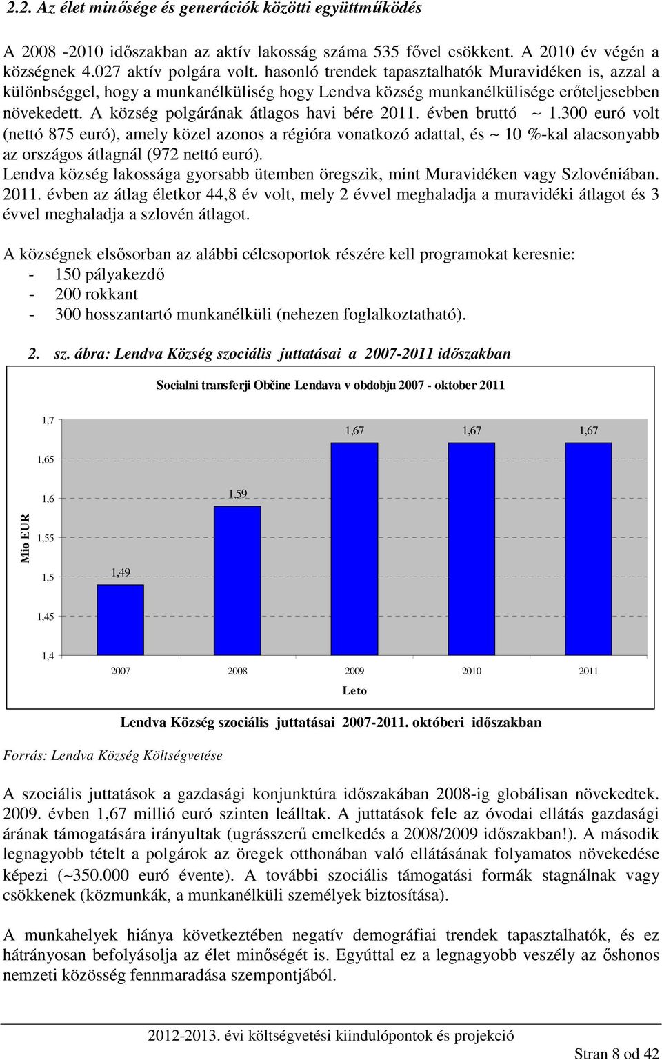 évben bruttó 1.300 euró volt (nettó 875 euró), amely közel azonos a régióra vonatkozó adattal, és 10 %-kal alacsonyabb az országos átlagnál (972 nettó euró).