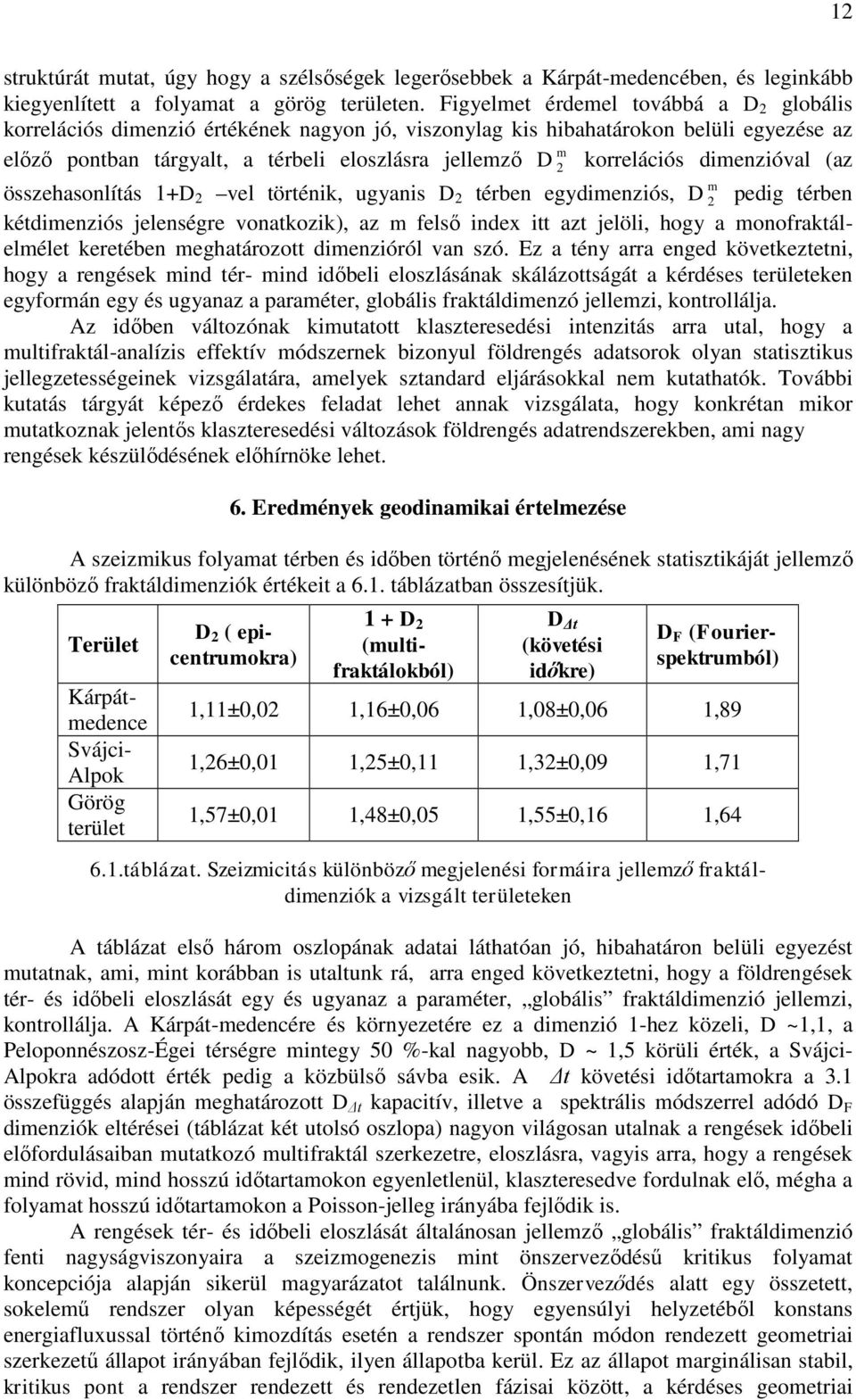 korrelációs dimenzióval (az összehasonlítás 1+D 2 vel történik, ugyanis D 2 térben egydimenziós, D m 2 pedig térben kétdimenziós jelenségre vonatkozik), az m felső index itt azt jelöli, hogy a