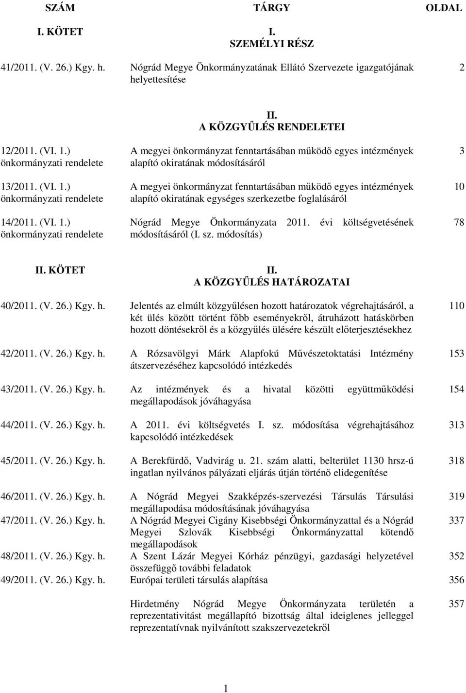 A KÖZGYŐLÉS RENDELETEI A megyei önkormányzat fenntartásában mőködı egyes intézmények alapító okiratának módosításáról A megyei önkormányzat fenntartásában mőködı egyes intézmények alapító okiratának