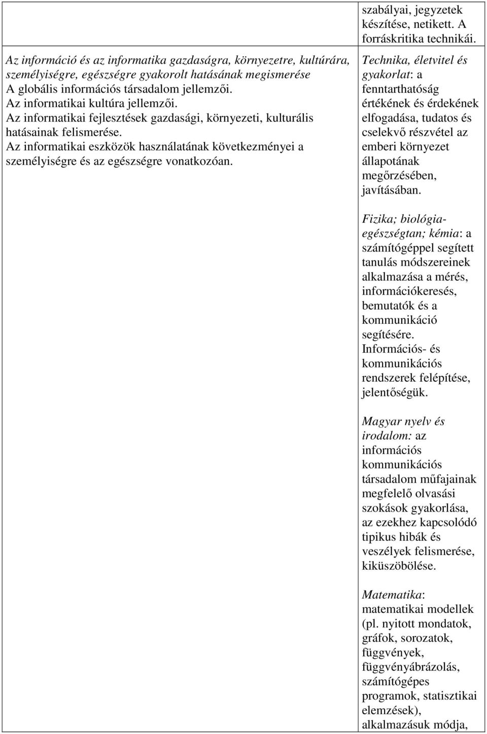Az informatikai eszközök használatának következményei a személyiségre és az egészségre vonatkozóan. szabályai, jegyzetek készítése, netikett. A forráskritika technikái.