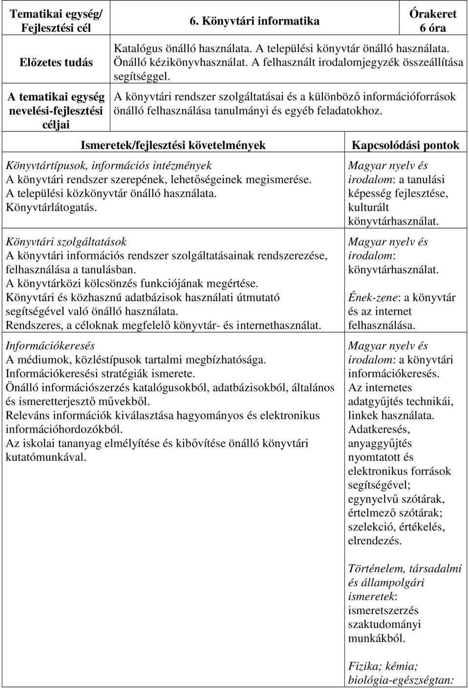 Könyvtártípusok, információs intézmények A könyvtári rendszer szerepének, lehetőségeinek megismerése. A települési közkönyvtár önálló használata. Könyvtárlátogatás.