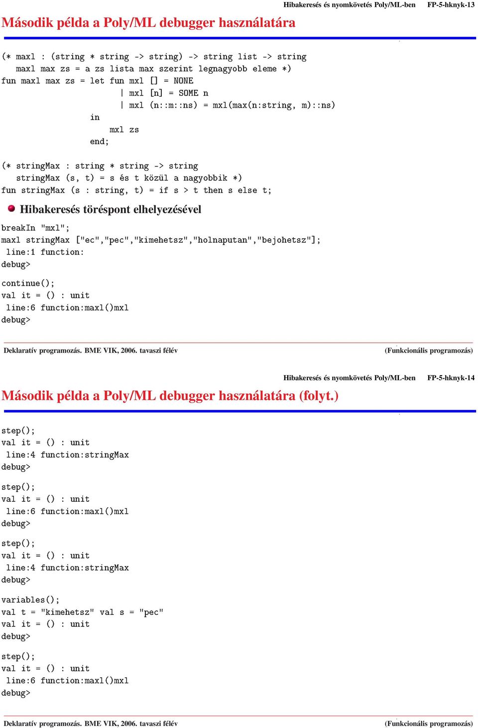 Ú Ð Ø µ ÙÒ Ø Ð Ò ½ ÙÒØ ÓÒ Ð Ò ÙÒØ ÓÒ Ñ ÜÐ µñüð Hibakeresés töréspont elhelyezésével Ù Ø Ô µ Ú Ð Ø µ ÙÒ Ø Ù FP-5-hknyk-14 Második Ø Ô µ Ð Ò ÙÒØ ÓÒ ØÖ Ò Å Ü példa a Poly/ML