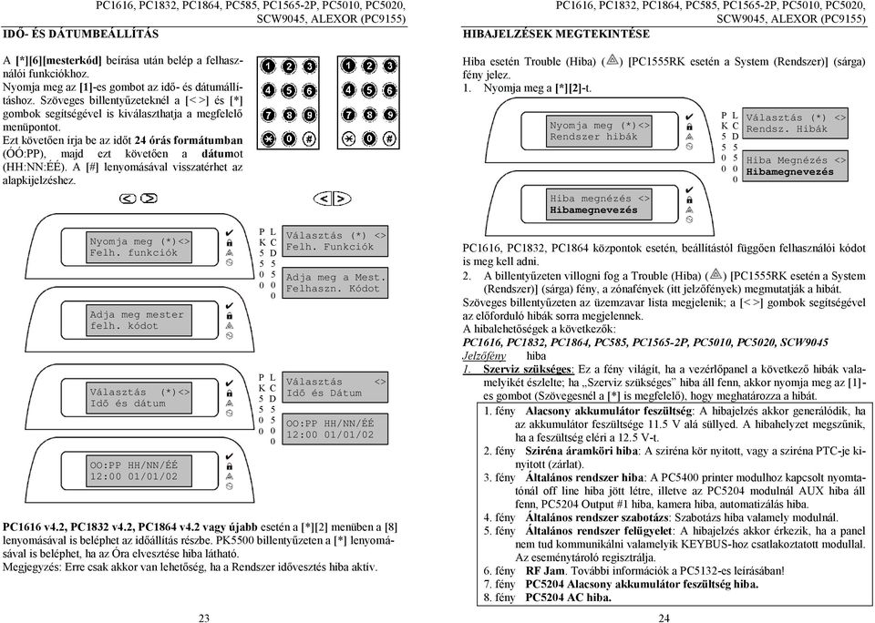 Ezt követően írja be az időt 24 órás formátumban (ÓÓ:PP), majd ezt követően a dátumot (HH:NN:ÉÉ). A [#] lenyomásával visszatérhet az alapkijelzéshez. Nyomja meg (*)<> Felh.