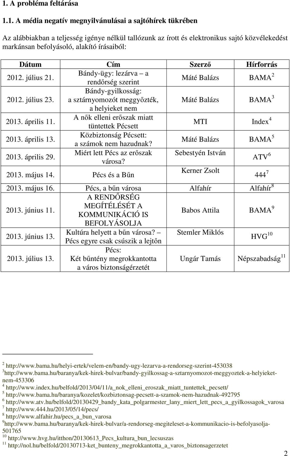 Bándy-gyilkosság: a sztárnyomozót meggyőzték, Máté Balázs BAMA 3 a helyieket nem 2013. április 11. A nők elleni erőszak miatt tüntettek Pécsett MTI Index 4 2013. április 13.